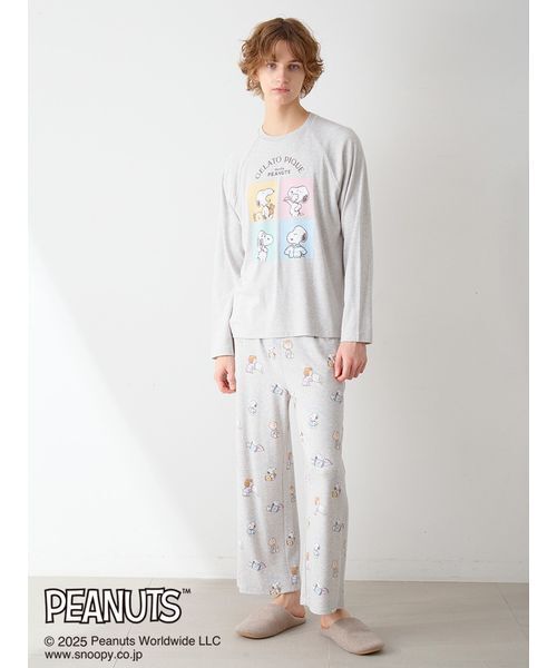 PEANUTS】【HOMME】オリジナルアート 総柄ロングパンツ（ルームウェア