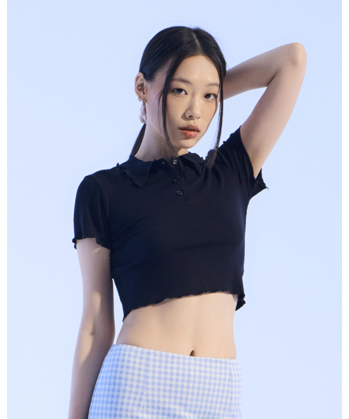 MOAA(モア)の「フリルエッジクロップ(ブラック)(Tシャツ/カットソー・レディース・その他・SMALL/MEDIUM)」の1枚目の写真