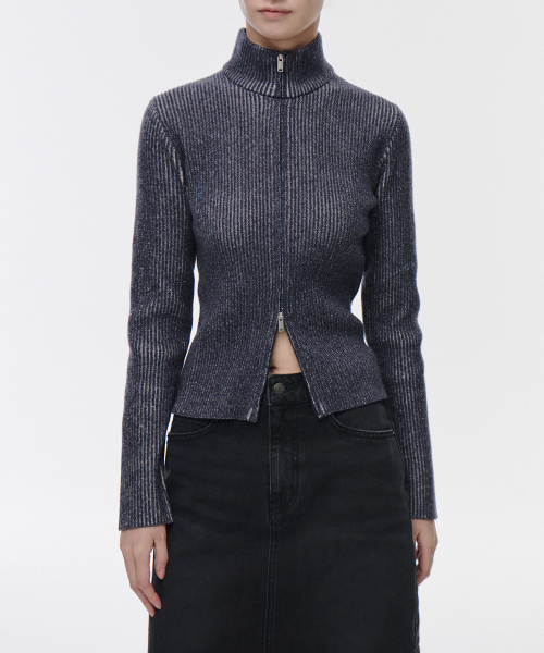 MUSINSA STANDARD WOMAN（ムシンサスタンダードウーマン）の「ウィメンズリブスリムニットジップアップ[ツートンネイビー]（ニット/セーター・レディース・その他・SMALL/MEDIUM/LARGE）」の2枚目の写真