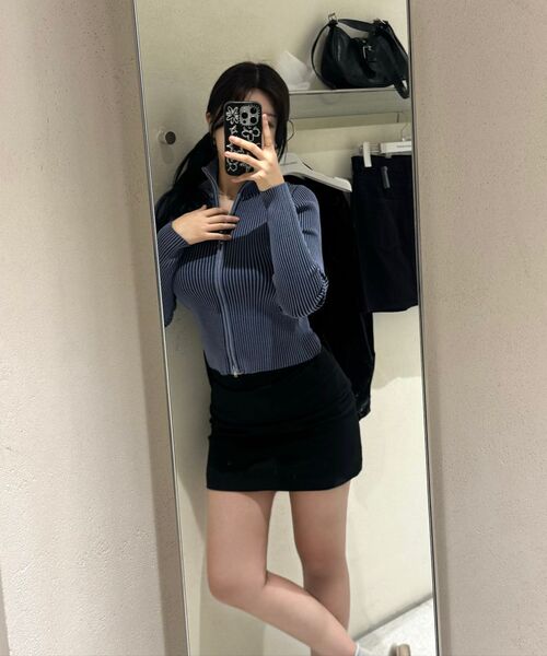 MUSINSA STANDARD WOMAN（ムシンサスタンダードウーマン）の「ウィメンズリブスリムニットジップアップ[ツートンネイビー]（ニット/セーター・レディース・その他・SMALL/MEDIUM/LARGE）」の8枚目の写真