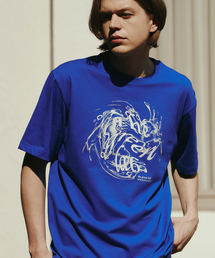 ウォータービンテージグラフィック半袖Tシャツ[ブルー]