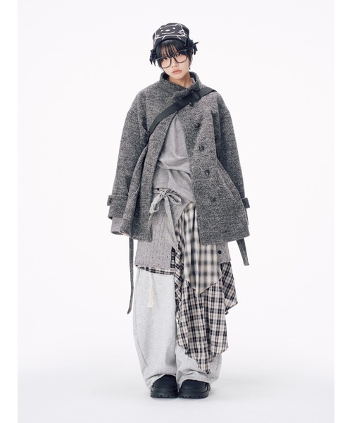 Never mind the XU / Chikashitsu+（ネバーマインド ザ エックスユー / チカシツプラス）の「【Nerd out XU】asymmetry check skirt / 【ナードアウトエックスユー】アシンメトリーチェックスカート <着用動画あり>（スカート・レディース・チャコール/ブラウン・ONE SIZE）」の20枚目の写真