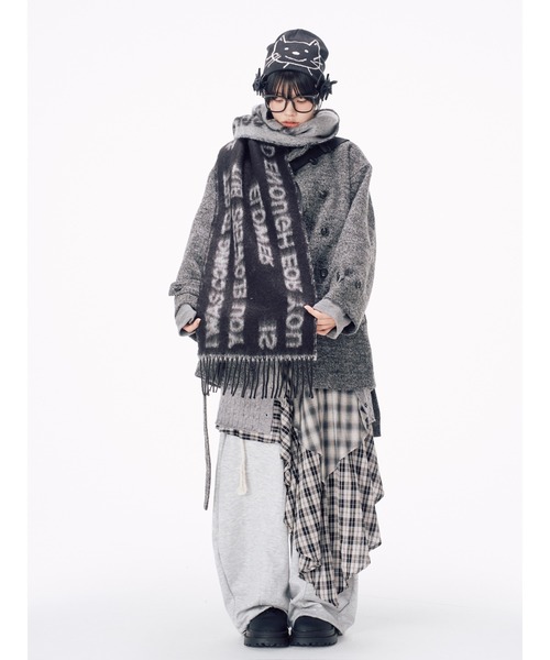 Never mind the XU / Chikashitsu+（ネバーマインド ザ エックスユー / チカシツプラス）の「【Nerd out XU】asymmetry check skirt / 【ナードアウトエックスユー】アシンメトリーチェックスカート <着用動画あり>（スカート・レディース・チャコール/ブラウン・ONE SIZE）」の18枚目の写真