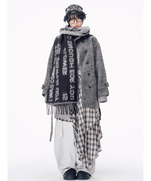 Never mind the XU / Chikashitsu+（ネバーマインド ザ エックスユー / チカシツプラス）の「【Nerd out XU】asymmetry check skirt / 【ナードアウトエックスユー】アシンメトリーチェックスカート <着用動画あり>（スカート・レディース・チャコール/ブラウン・ONE SIZE）」の19枚目の写真