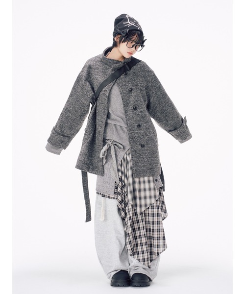 Never mind the XU / Chikashitsu+（ネバーマインド ザ エックスユー / チカシツプラス）の「【Nerd out XU】asymmetry check skirt / 【ナードアウトエックスユー】アシンメトリーチェックスカート <着用動画あり>（スカート・レディース・チャコール/ブラウン・ONE SIZE）」の21枚目の写真