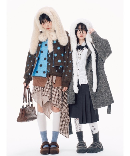 Never mind the XU / Chikashitsu+（ネバーマインド ザ エックスユー / チカシツプラス）の「【Nerd out XU】asymmetry check skirt / 【ナードアウトエックスユー】アシンメトリーチェックスカート <着用動画あり>（スカート・レディース・チャコール/ブラウン・ONE SIZE）」の13枚目の写真
