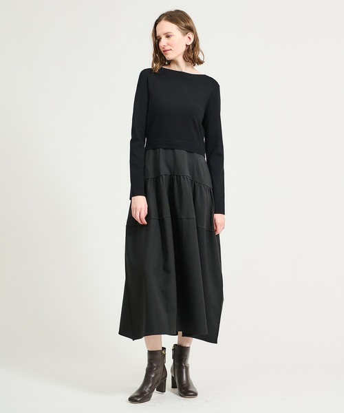 ESTNATION（エストネーション）の「ESTNATION / 布帛コンビワンピース（ワンピース・レディース・ブラック/オリーブ・FREE）」の2枚目の写真