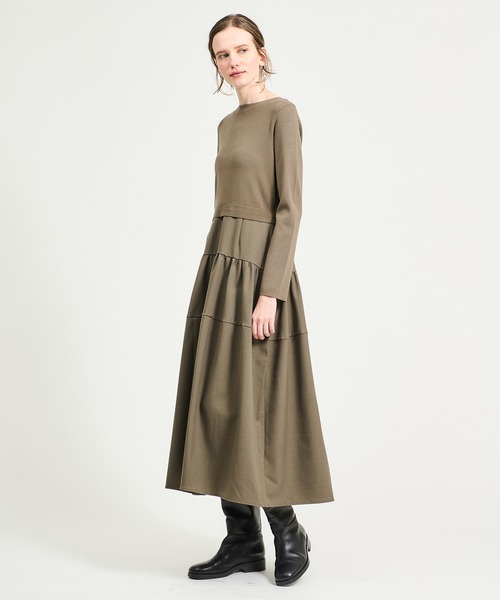 ESTNATION（エストネーション）の「ESTNATION / 布帛コンビワンピース（ワンピース・レディース・ブラック/オリーブ・FREE）」の13枚目の写真