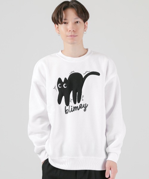 LUXSTYLE(ラグスタイル)の「黒猫アップリケ裏起毛スウェット(スウェット・メンズ・ホワイト/ブラック/グレー・M/L/XL)」の4枚目の写真