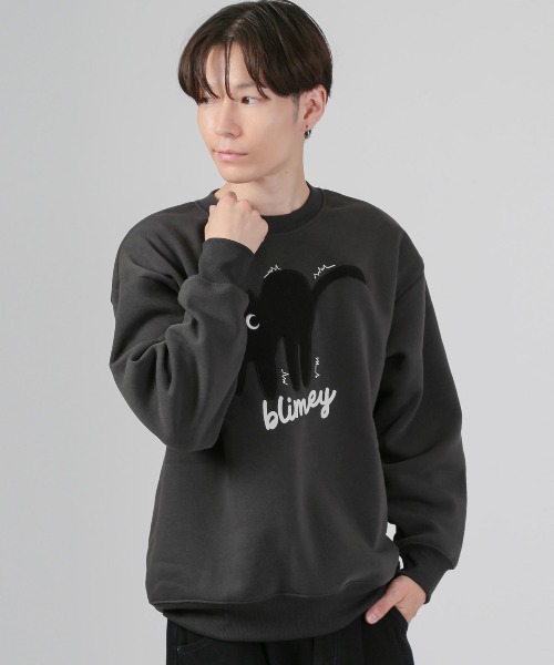 LUXSTYLE(ラグスタイル)の「黒猫アップリケ裏起毛スウェット(スウェット・メンズ・ホワイト/ブラック/グレー・M/L/XL)」の6枚目の写真
