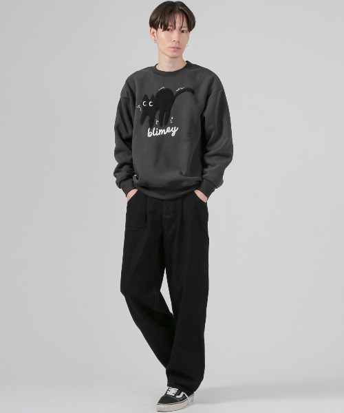 LUXSTYLE(ラグスタイル)の「黒猫アップリケ裏起毛スウェット(スウェット・メンズ・ホワイト/ブラック/グレー・M/L/XL)」の7枚目の写真