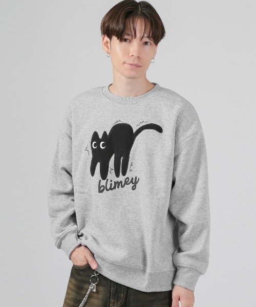 LUXSTYLE(ラグスタイル)の「黒猫アップリケ裏起毛スウェット(スウェット・メンズ・ホワイト/ブラック/グレー・M/L/XL)」の8枚目の写真