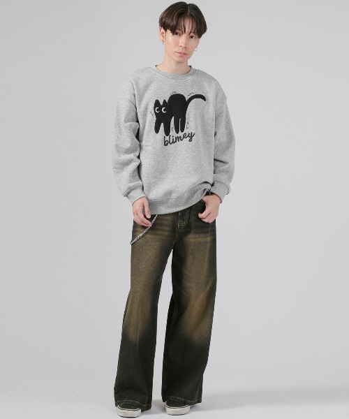 LUXSTYLE(ラグスタイル)の「黒猫アップリケ裏起毛スウェット(スウェット・メンズ・ホワイト/ブラック/グレー・M/L/XL)」の9枚目の写真