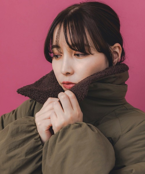 セール】553272：ボア襟取り外し可能 花刺繍中綿ブルゾン（テーラード