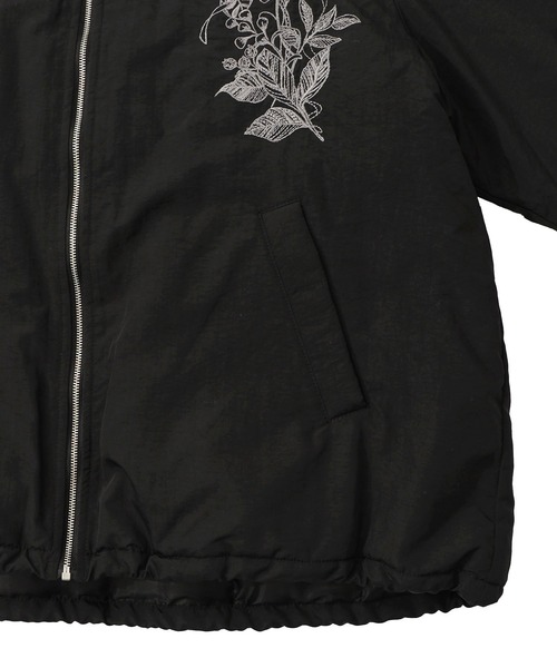 セール】553272：ボア襟取り外し可能 花刺繍中綿ブルゾン（テーラード