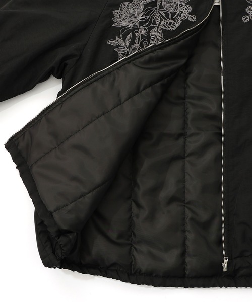セール】553272：ボア襟取り外し可能 花刺繍中綿ブルゾン（テーラード