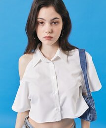 オフショルダー クロップ カットアウト 半袖シャツ [クロップT ver.] ホワイト