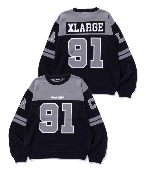 XLARGE（エクストララージ）の「FOOTBALL SWEATER（ニット/セーター・メンズ・ブラック/グレー/オレンジ・S/M/L/XL）」の2枚目の写真