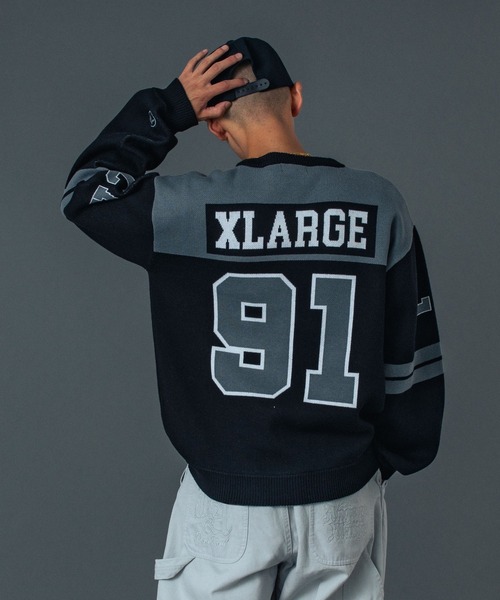 XLARGE（エクストララージ）の「FOOTBALL SWEATER（ニット/セーター・メンズ・ブラック/グレー/オレンジ・S/M/L/XL）」の20枚目の写真