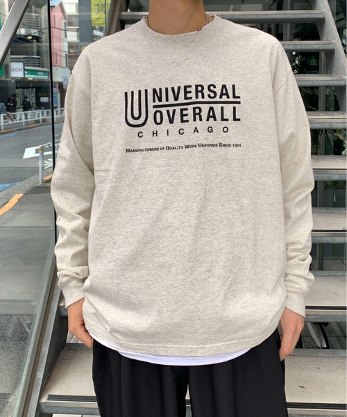 UNIVERSAL OVERALL(ユニバーサルオーバーオール)の「【別注】UNIVERSAL OVERALL/ユニバーサルオーバーオール サイドスリットルーズシルエットビッグロゴロンT(Tシャツ/カットソー・メンズ・ネイビー/ブラック/サックスブルー/オートミール/ホワイト・M/S/XL/L)」の10枚目の写真
