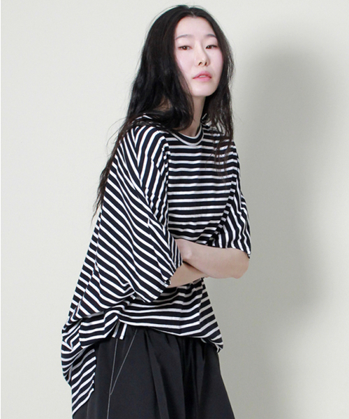 DEMARC(ドゥマーク)の「ルーズフィットフレンチハーフスリーブストライプ(Tシャツ/カットソー・レディース・その他・LARGE/MEDIUM)」の1枚目の写真