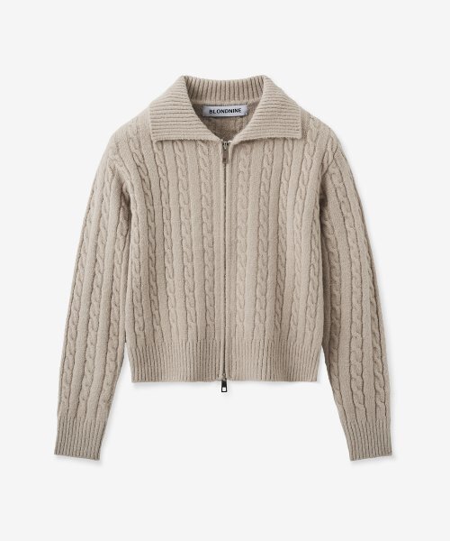 BLOND9(ブロンドナイン)の「フラッフィーケーブルニットジップアップ_サンド(ニット/セーター・レディース・その他・MEDIUM/SMALL)」の1枚目の写真