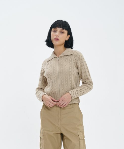 BLOND9(ブロンドナイン)の「フラッフィーケーブルニットジップアップ_サンド(ニット/セーター・レディース・その他・MEDIUM/SMALL)」の3枚目の写真