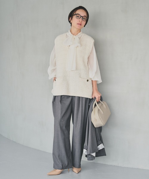 PUAL CE CIN（ピュアルセシン）の「【SMLサイズ展開】【セットアップ対応】TRツータックスラックスパンツ（スラックス・レディース・ブラック/グレー/ネイビー・SMALL/MEDIUM/LARGE）」の2枚目の写真