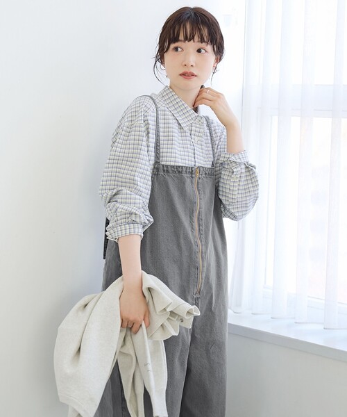 coen（コーエン）の「フロントジップデザインデニムサロペット（サロペット/オーバーオール・レディース・ライトグレー/コバルトブルー・L/M）」の6枚目の写真