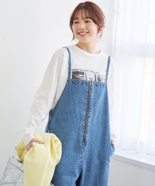 coen（コーエン）の「フロントジップデザインデニムサロペット（サロペット/オーバーオール・レディース・ライトグレー/コバルトブルー・L/M）」の13枚目の写真