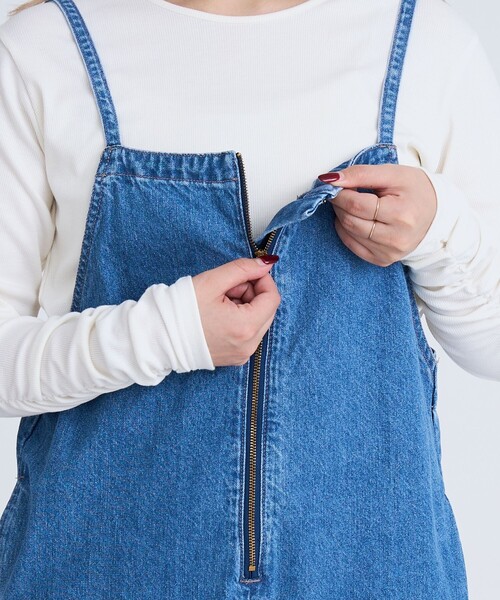 coen（コーエン）の「フロントジップデザインデニムサロペット（サロペット/オーバーオール・レディース・ライトグレー/コバルトブルー・L/M）」の20枚目の写真