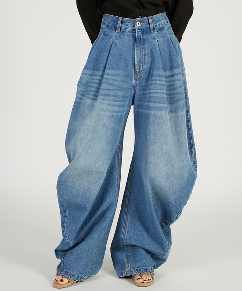 PRANK PROJECT（プランクプロジェクト）の「【2026Spring Pre-Order】ドレープデニムパンツ / Drape Denim Pants（デニムパンツ・レディース・ブルー/ブラック・34/36/38）」の2枚目の写真