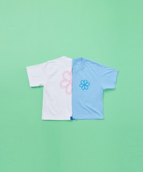 OWURA(オウラ)の「ロゴ2パッククロップTシャツ_ホワイト/スカイブルー(Tシャツ/カットソー・レディース・その他・FREE)」の2枚目の写真
