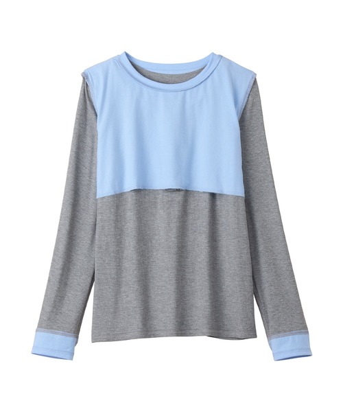 Viola e Viola(ヴィオラエヴィオラ)の「1枚着映えレイヤード風ヘンリーネックリブプルオーバー(Tシャツ/カットソー・レディース・杢グレー/ブラック・M/L/LL/3L)」の21枚目の写真