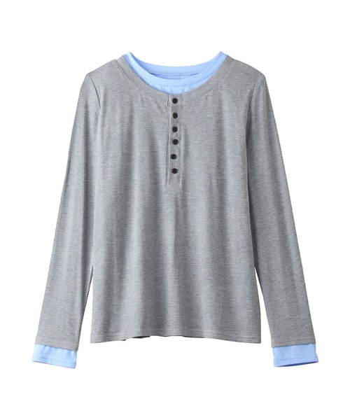 Viola e Viola(ヴィオラエヴィオラ)の「1枚着映えレイヤード風ヘンリーネックリブプルオーバー(Tシャツ/カットソー・レディース・杢グレー/ブラック・M/L/LL/3L)」の20枚目の写真