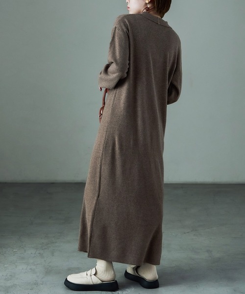 Fashion Letter(ファッションレター)の「衿付き シャツニットワンピース(ワンピース・レディース・ブラック/グレー/ブラウン・M)」の15枚目の写真