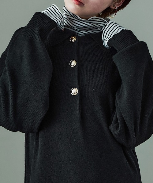 Fashion Letter(ファッションレター)の「衿付き シャツニットワンピース(ワンピース・レディース・ブラック/グレー/ブラウン・M)」の18枚目の写真