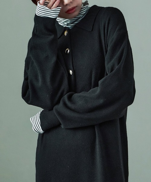 Fashion Letter(ファッションレター)の「衿付き シャツニットワンピース(ワンピース・レディース・ブラック/グレー/ブラウン・M)」の20枚目の写真