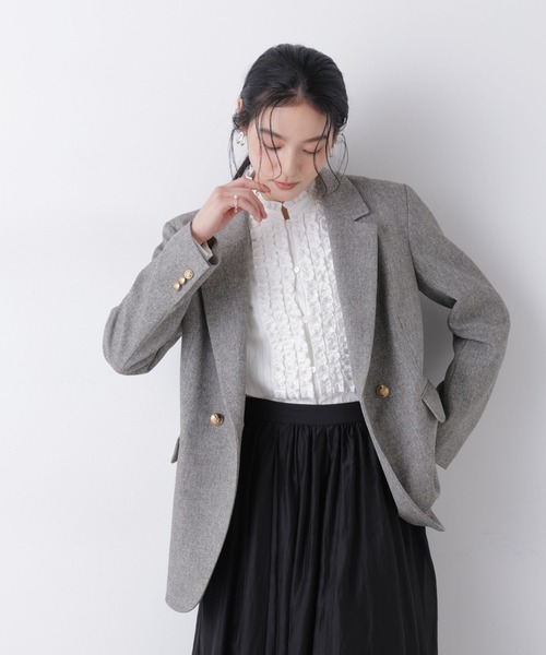 NANO universe（ナノユニバース）の「ツイーディーカルゼテーラードダブルジャケット（テーラードジャケット・レディース・ダークネイビー/グレー・S/M）」の3枚目の写真