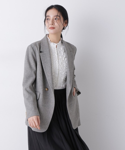 NANO universe（ナノユニバース）の「ツイーディーカルゼテーラードダブルジャケット（テーラードジャケット・レディース・ダークネイビー/グレー・S/M）」の5枚目の写真