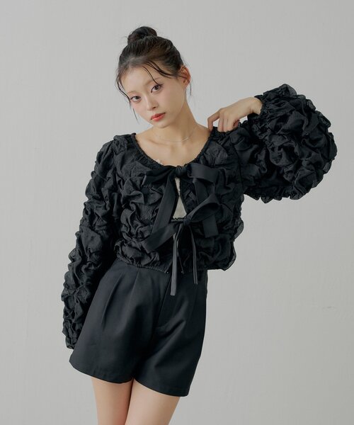 Chico（チコ）の「【SALON by Chico】前後2wayフロントリボンポコポコブラウス（シャツ/ブラウス・レディース・ブラック/ブルー/ホワイト・FREE）」の12枚目の写真