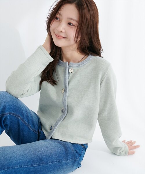 natural couture(ナチュラルクチュール)の「微配色ニットカーディガン(カーディガン/ボレロ・レディース・ミント/ブラック/グレイッシュベージュ/アイボリー・FREE)」の4枚目の写真