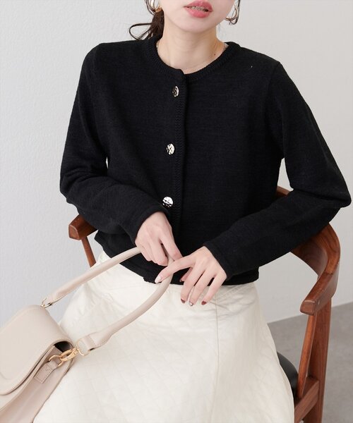 natural couture(ナチュラルクチュール)の「微配色ニットカーディガン(カーディガン/ボレロ・レディース・ミント/ブラック/グレイッシュベージュ/アイボリー・FREE)」の2枚目の写真