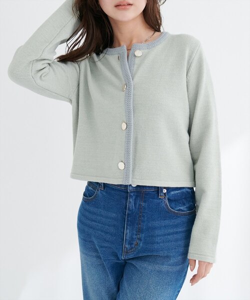 natural couture(ナチュラルクチュール)の「微配色ニットカーディガン(カーディガン/ボレロ・レディース・ミント/ブラック/グレイッシュベージュ/アイボリー・FREE)」の15枚目の写真