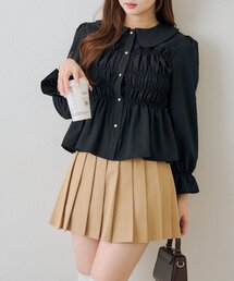 シャーリング衿付ブラウス