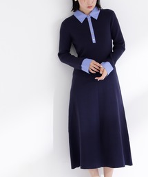 NATURAL BEAUTY BASIC | ◇襟付きリブニットワンピース(ワンピース)