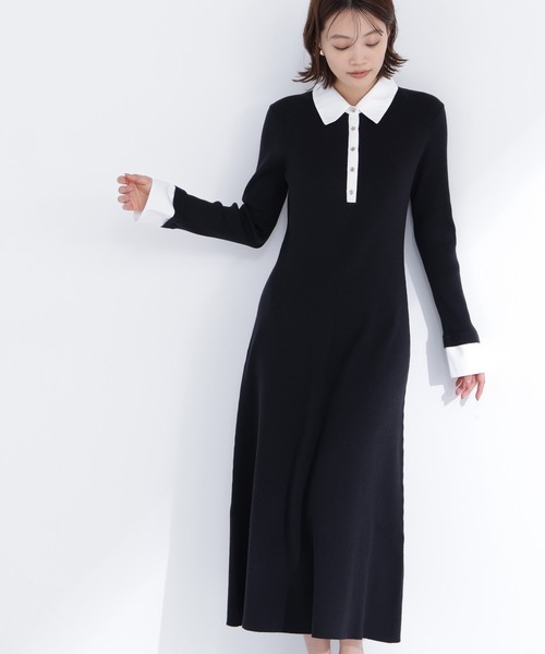 NATURAL BEAUTY BASIC（ナチュラルビューティーベーシック）の「◇襟付きリブニットワンピース（ワンピース・レディース・ブラック系その他/グレー系その他/ブルー系その他6・MEDIUM/P/S）」の5枚目の写真