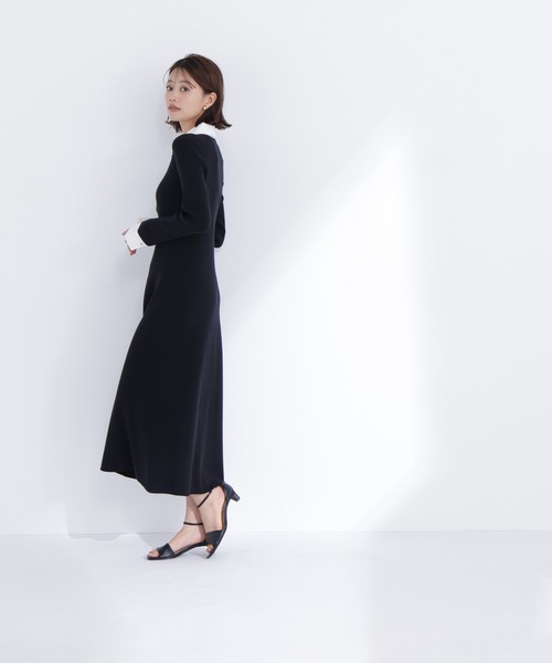 NATURAL BEAUTY BASIC（ナチュラルビューティーベーシック）の「◇襟付きリブニットワンピース（ワンピース・レディース・ブラック系その他/グレー系その他/ブルー系その他6・MEDIUM/P/S）」の6枚目の写真