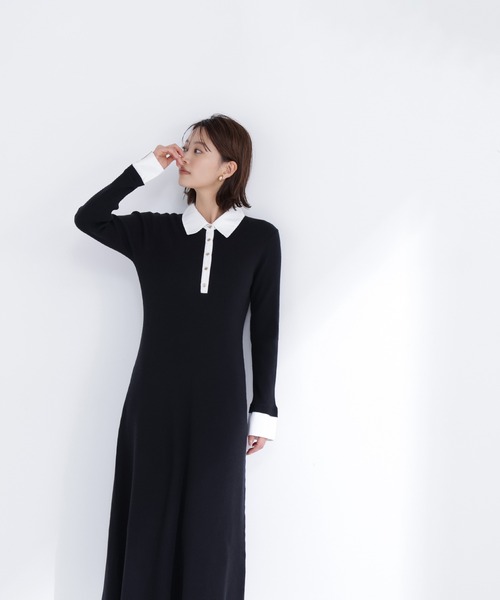 NATURAL BEAUTY BASIC（ナチュラルビューティーベーシック）の「◇襟付きリブニットワンピース（ワンピース・レディース・ブラック系その他/グレー系その他/ブルー系その他6・MEDIUM/P/S）」の7枚目の写真