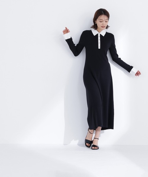 NATURAL BEAUTY BASIC（ナチュラルビューティーベーシック）の「◇襟付きリブニットワンピース（ワンピース・レディース・ブラック系その他/グレー系その他/ブルー系その他6・MEDIUM/P/S）」の8枚目の写真